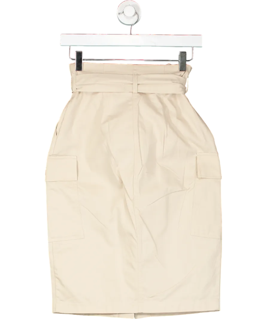 H&M Beige Cotton Paperbag Waist Midi Skirt With Pockets UK 6