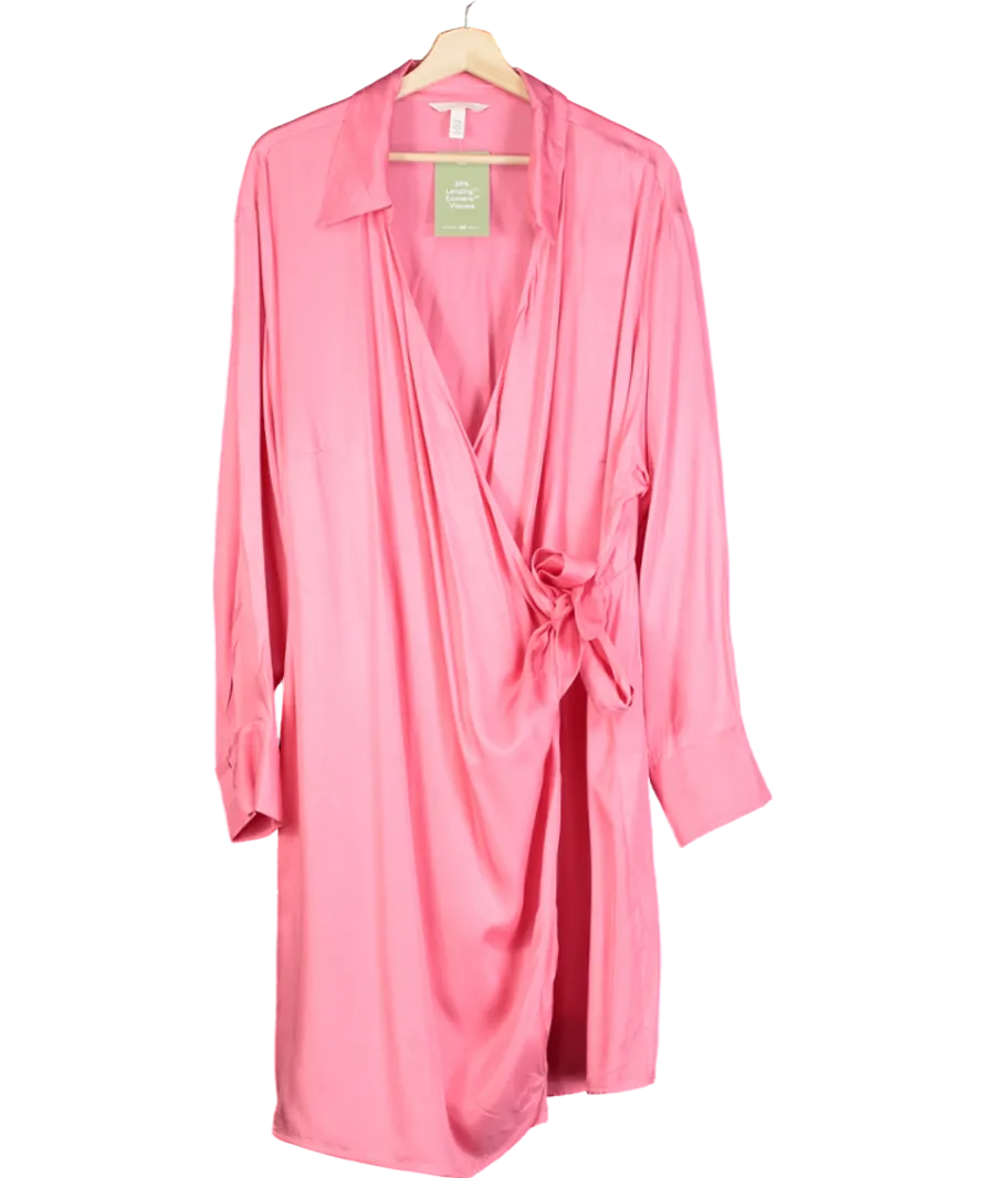 H&M Pink Satin Wrapover Shirt Dress UK XXL