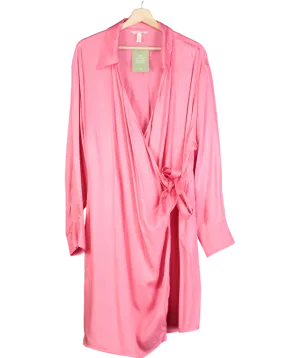 H&M Pink Satin Wrapover Shirt Dress UK XXL