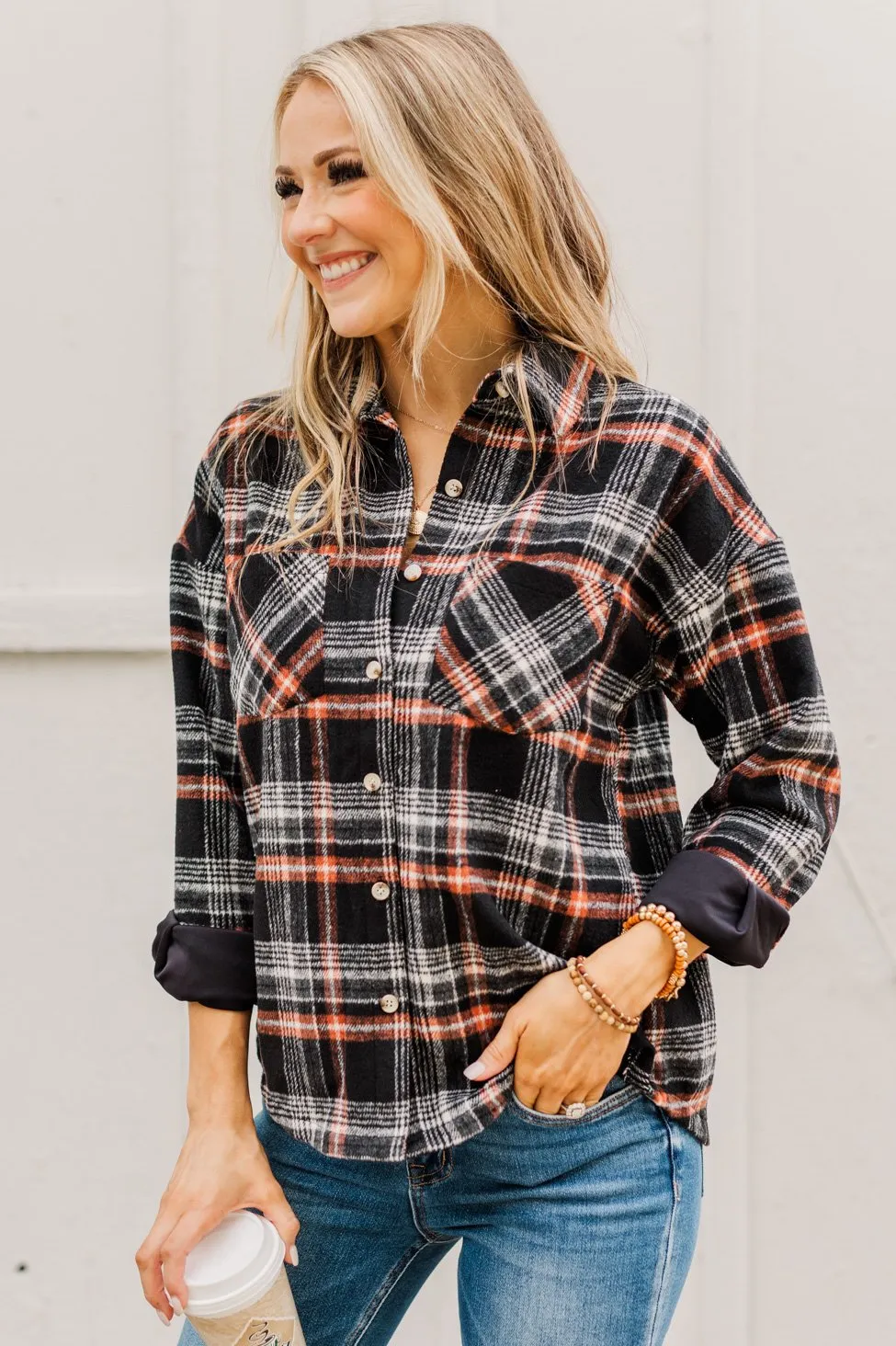 Happiest Pumpkin Plaid Jacket- Black & Orange