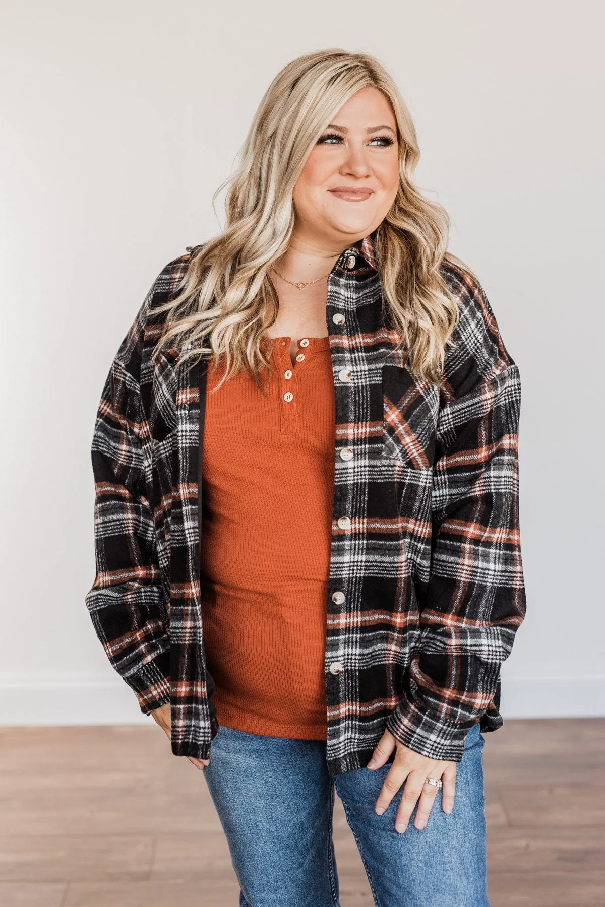 Happiest Pumpkin Plaid Jacket- Black & Orange