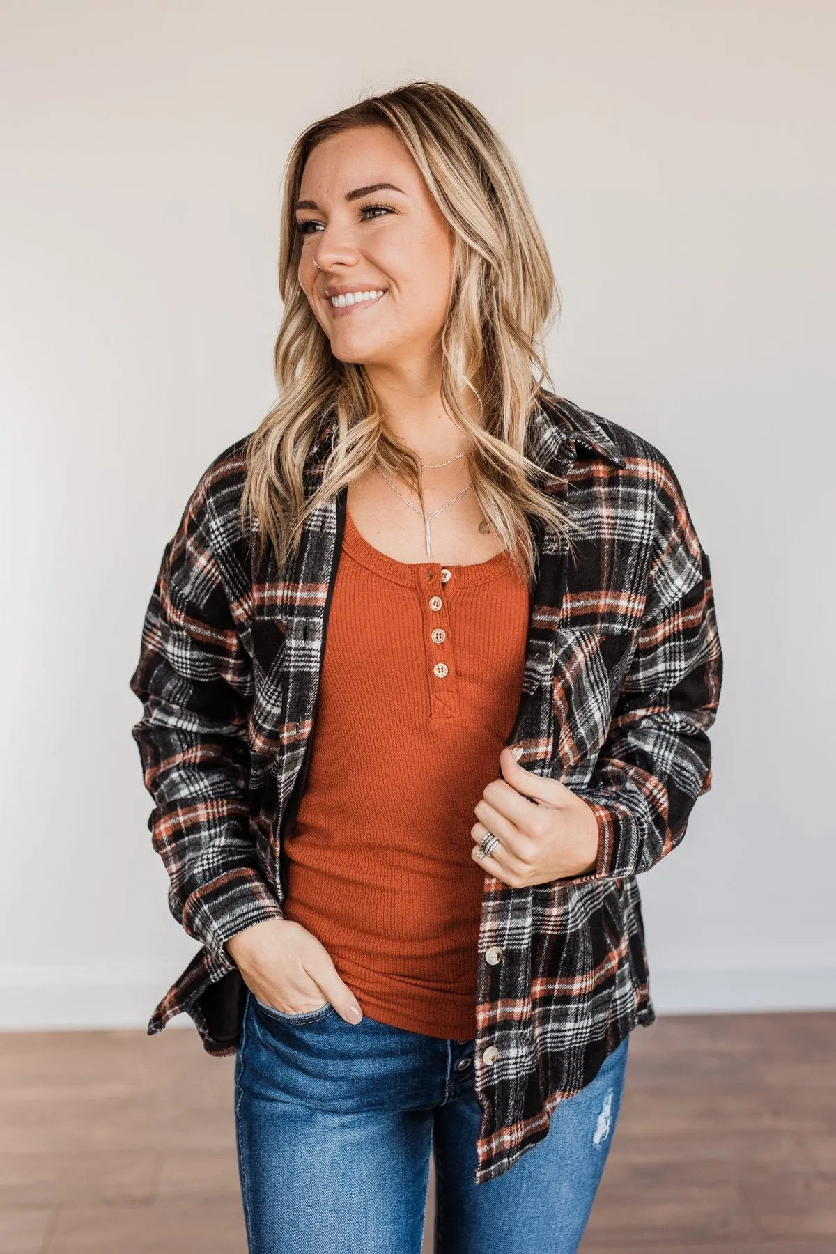 Happiest Pumpkin Plaid Jacket- Black & Orange