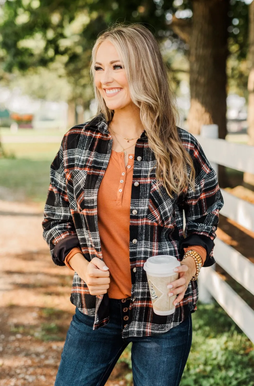 Happiest Pumpkin Plaid Jacket- Black & Orange