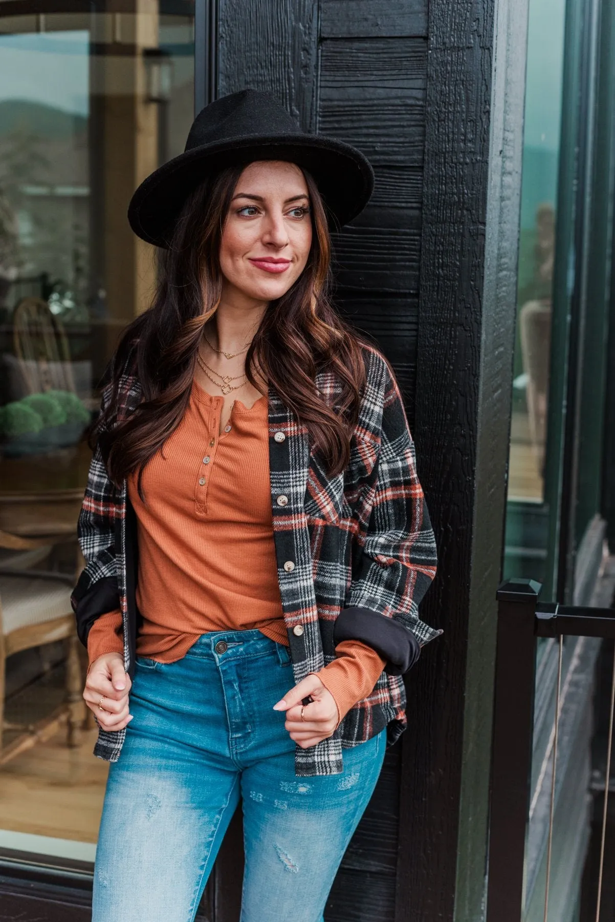 Happiest Pumpkin Plaid Jacket- Black & Orange