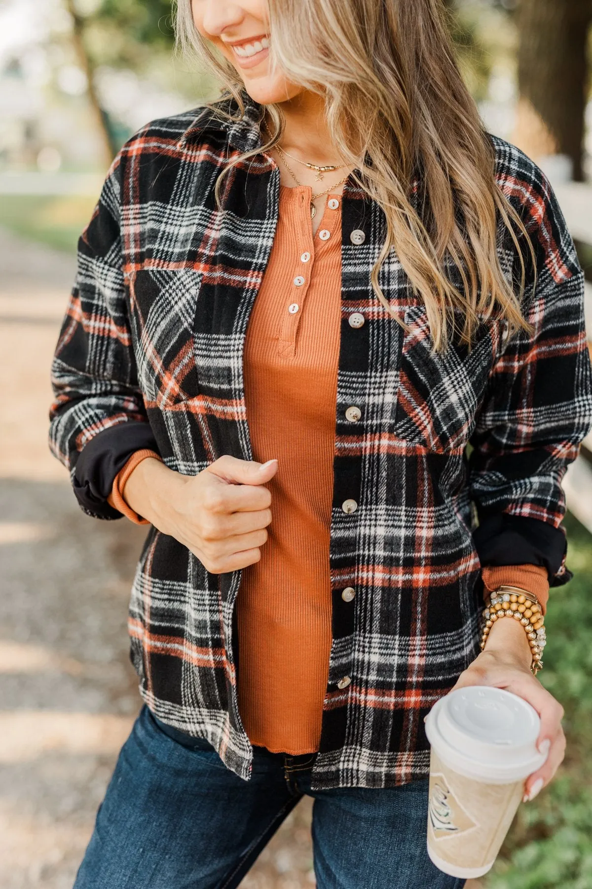 Happiest Pumpkin Plaid Jacket- Black & Orange