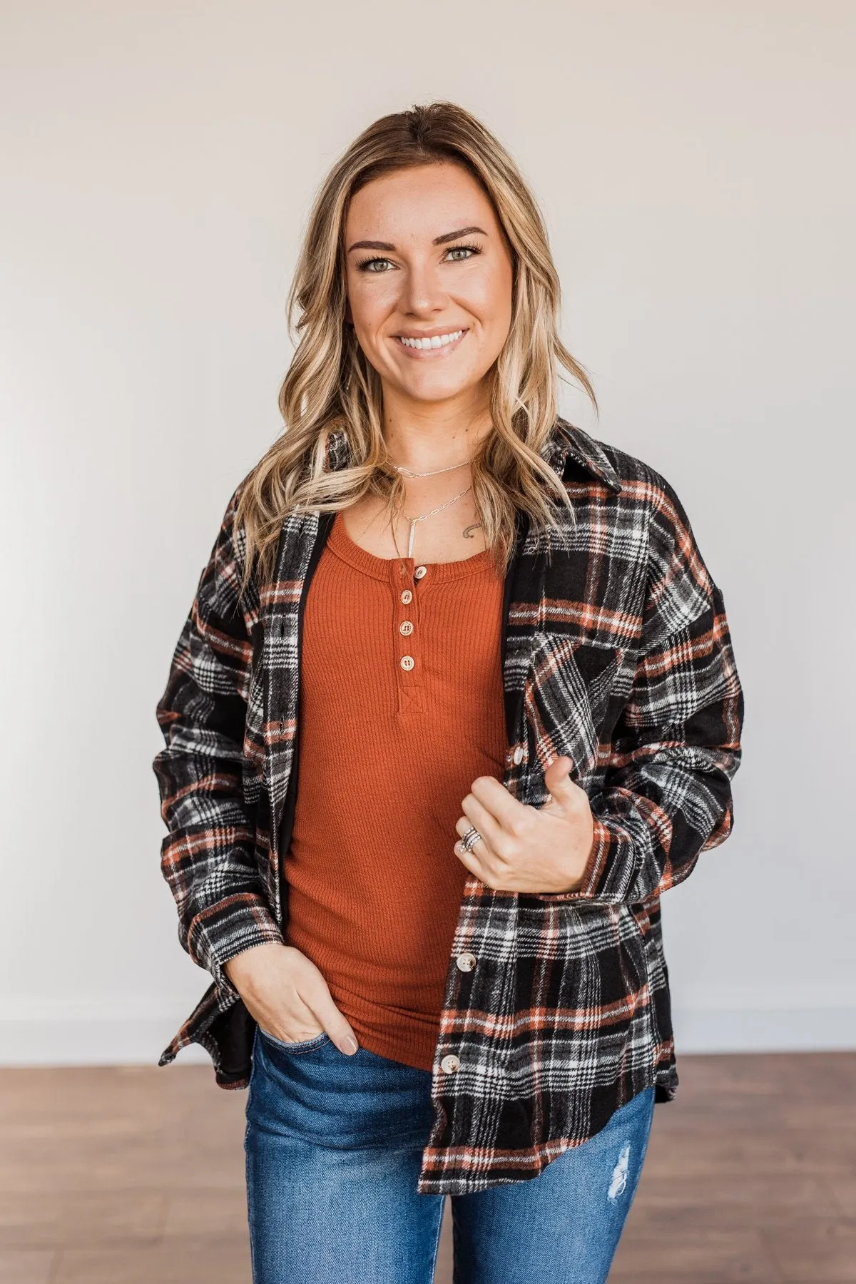 Happiest Pumpkin Plaid Jacket- Black & Orange