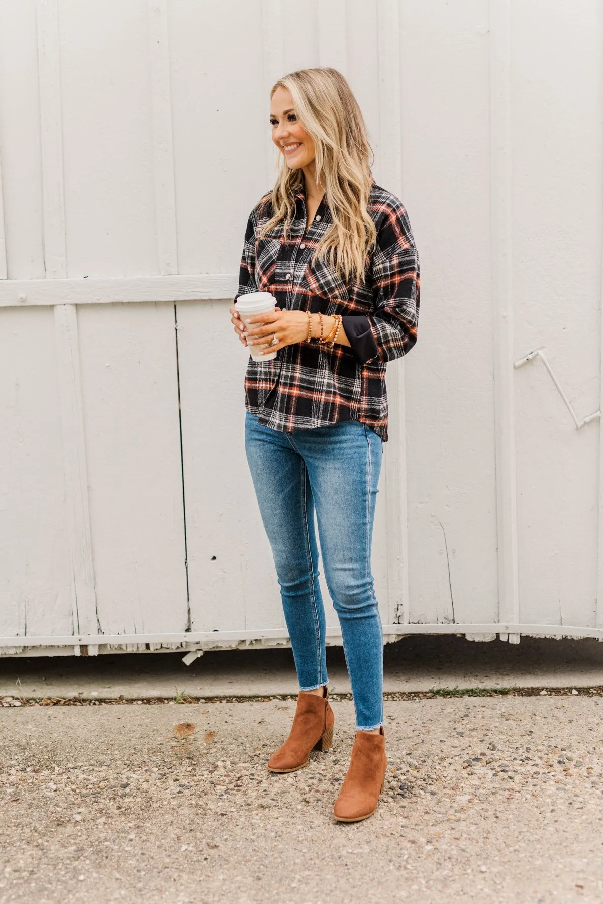 Happiest Pumpkin Plaid Jacket- Black & Orange