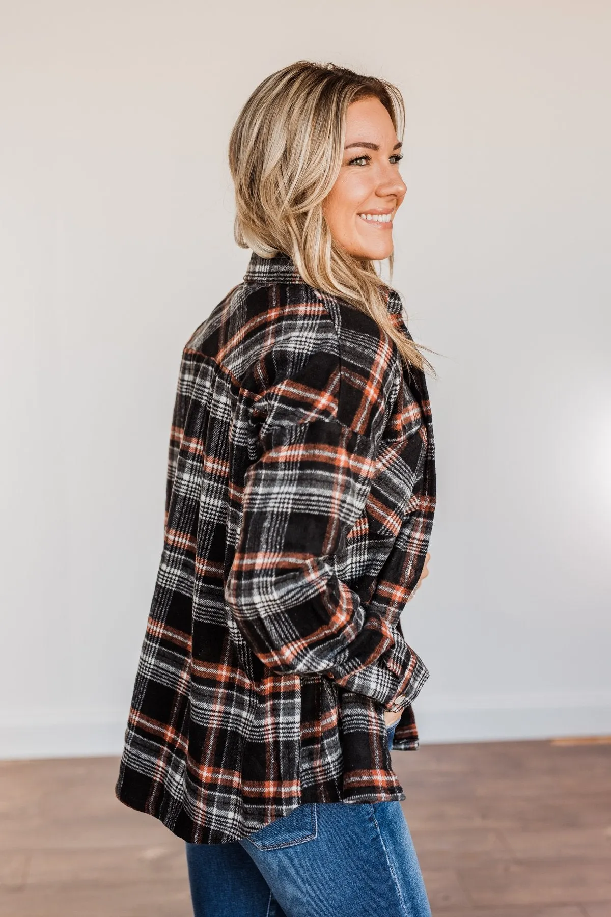 Happiest Pumpkin Plaid Jacket- Black & Orange