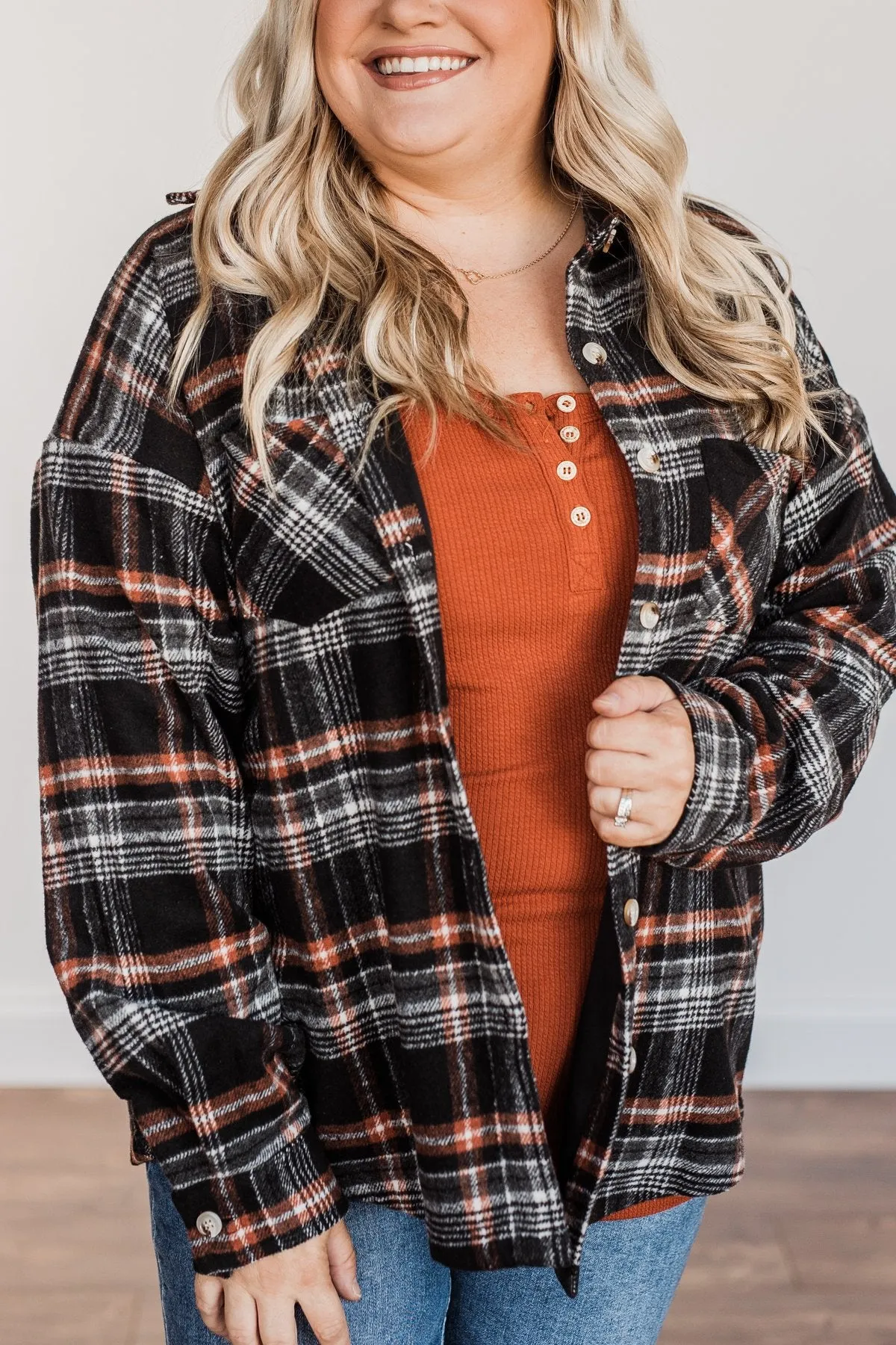 Happiest Pumpkin Plaid Jacket- Black & Orange