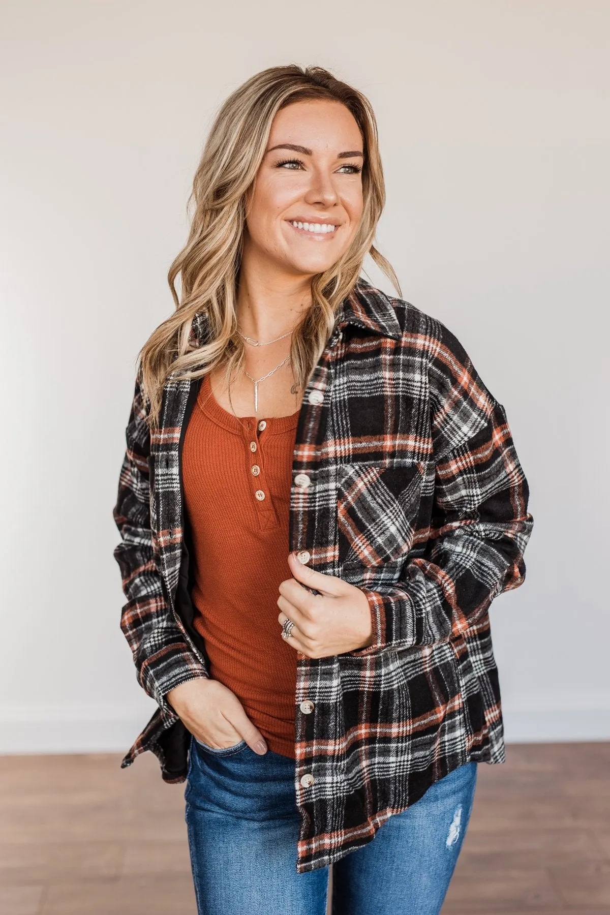 Happiest Pumpkin Plaid Jacket- Black & Orange