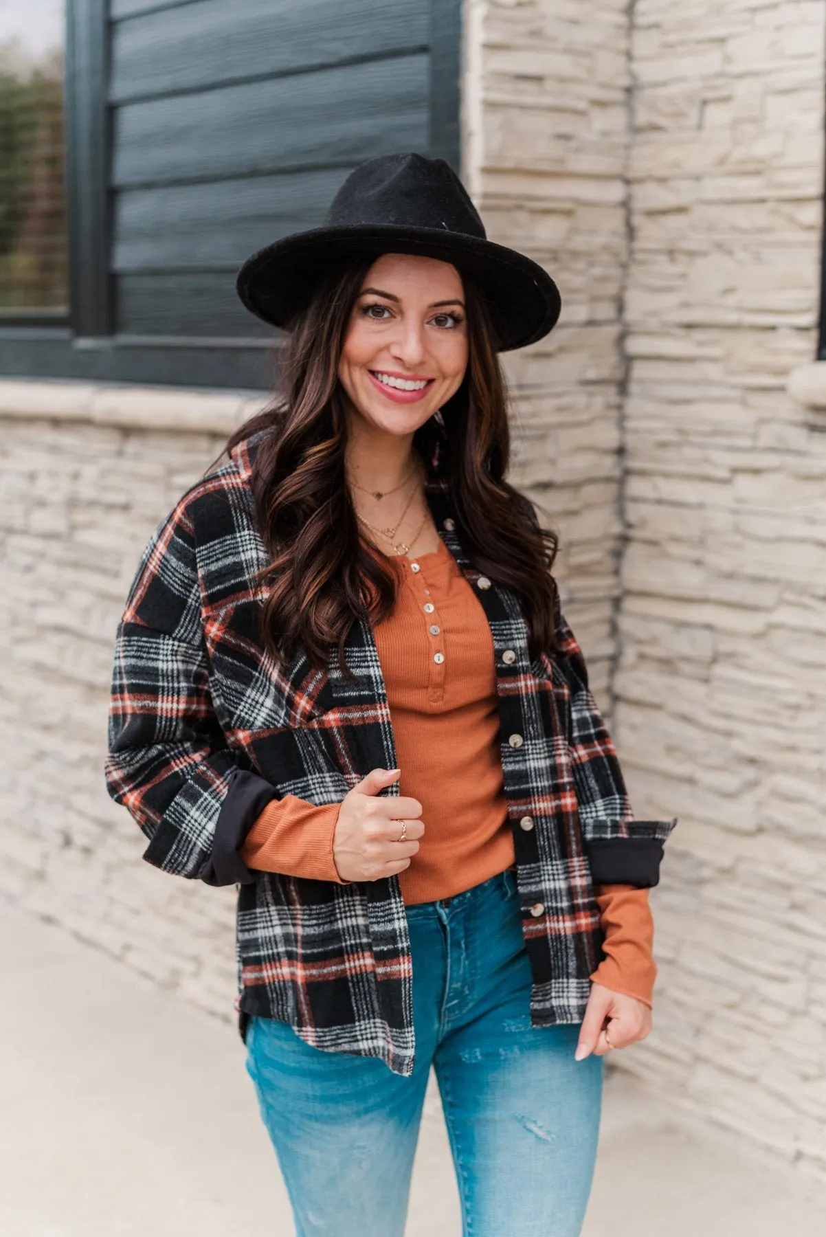 Happiest Pumpkin Plaid Jacket- Black & Orange