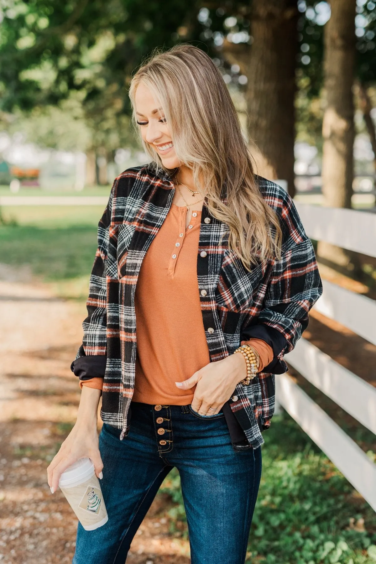 Happiest Pumpkin Plaid Jacket- Black & Orange