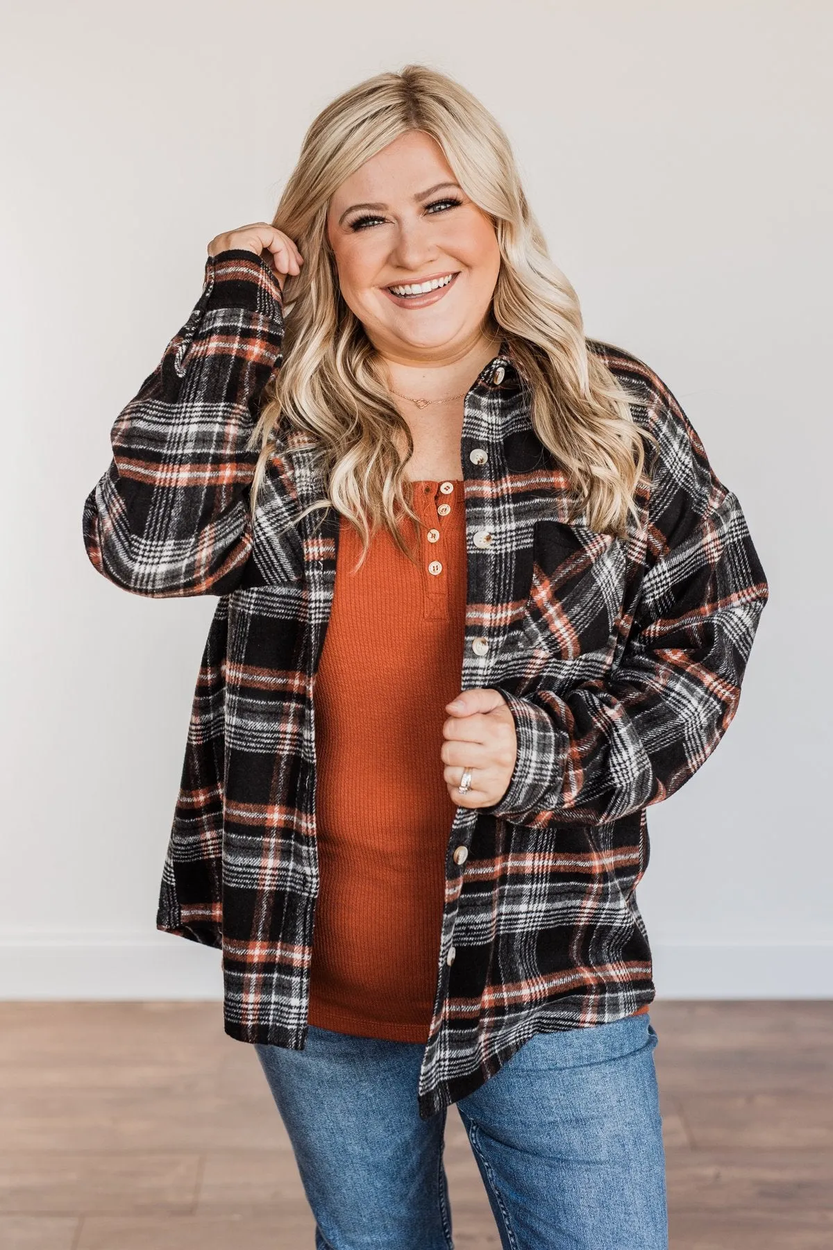 Happiest Pumpkin Plaid Jacket- Black & Orange
