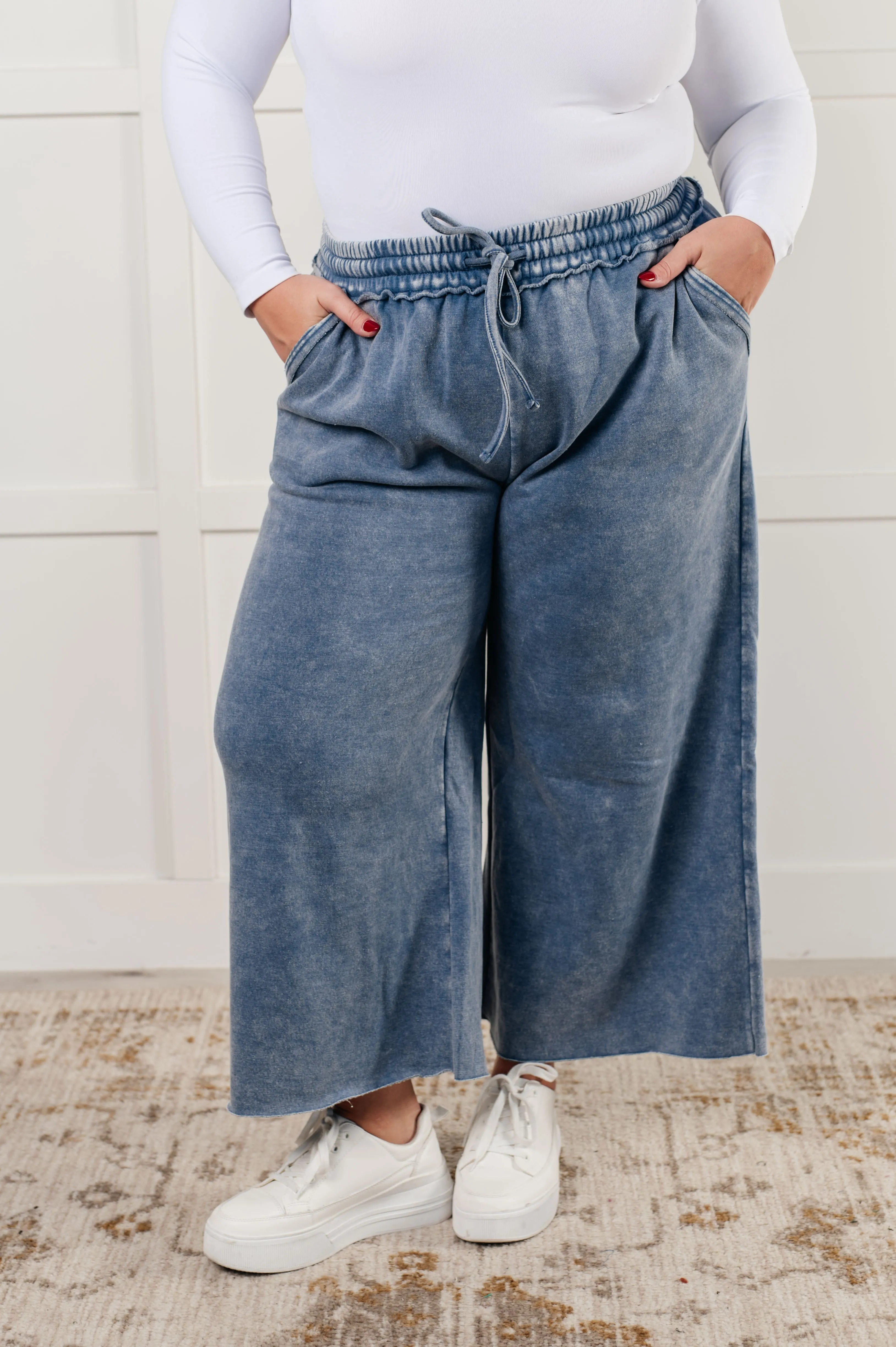 Hazel Blues® |  In or Out Wide Leg Cropped Pants in Dusty Blue