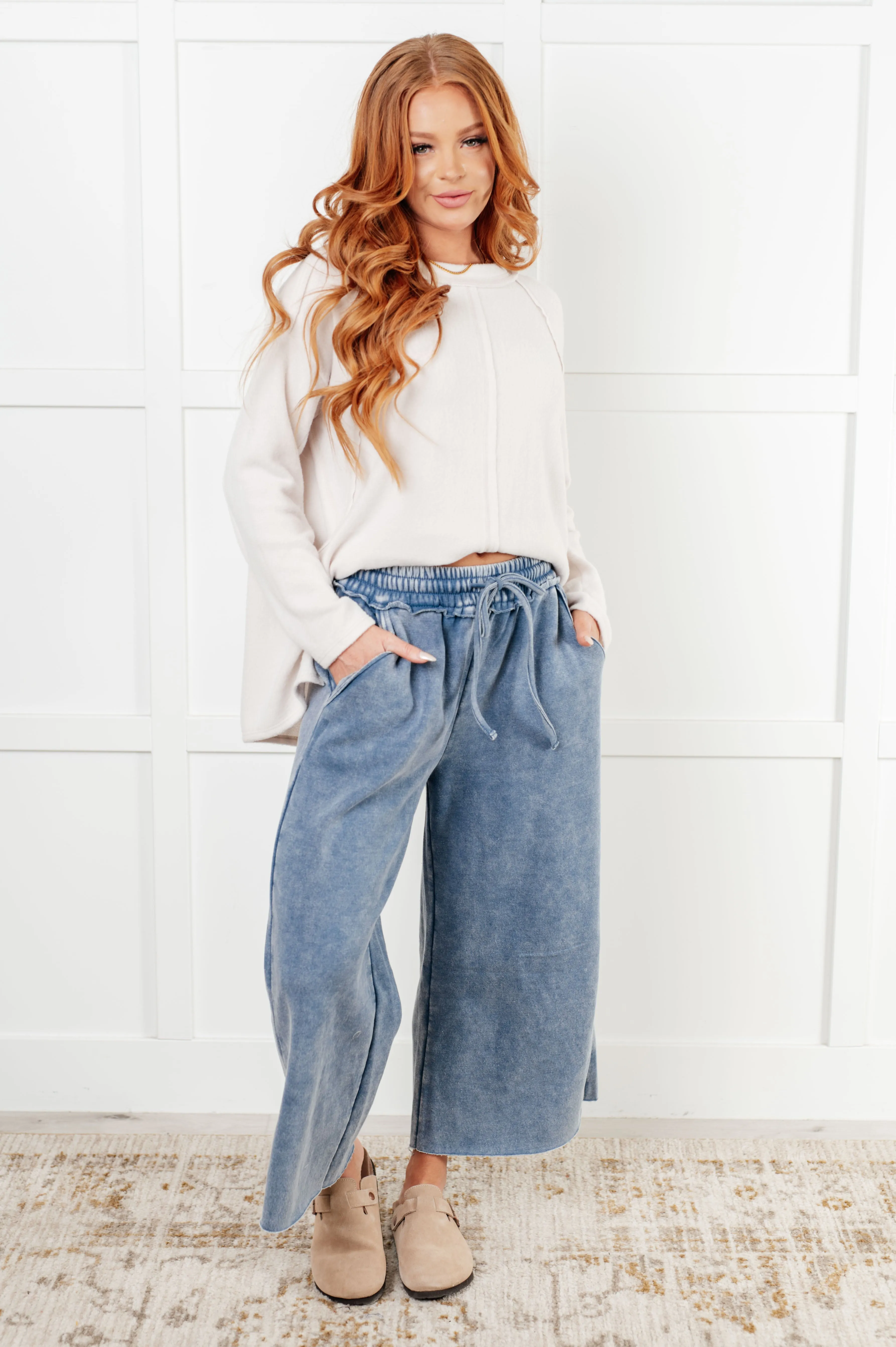 Hazel Blues® |  In or Out Wide Leg Cropped Pants in Dusty Blue