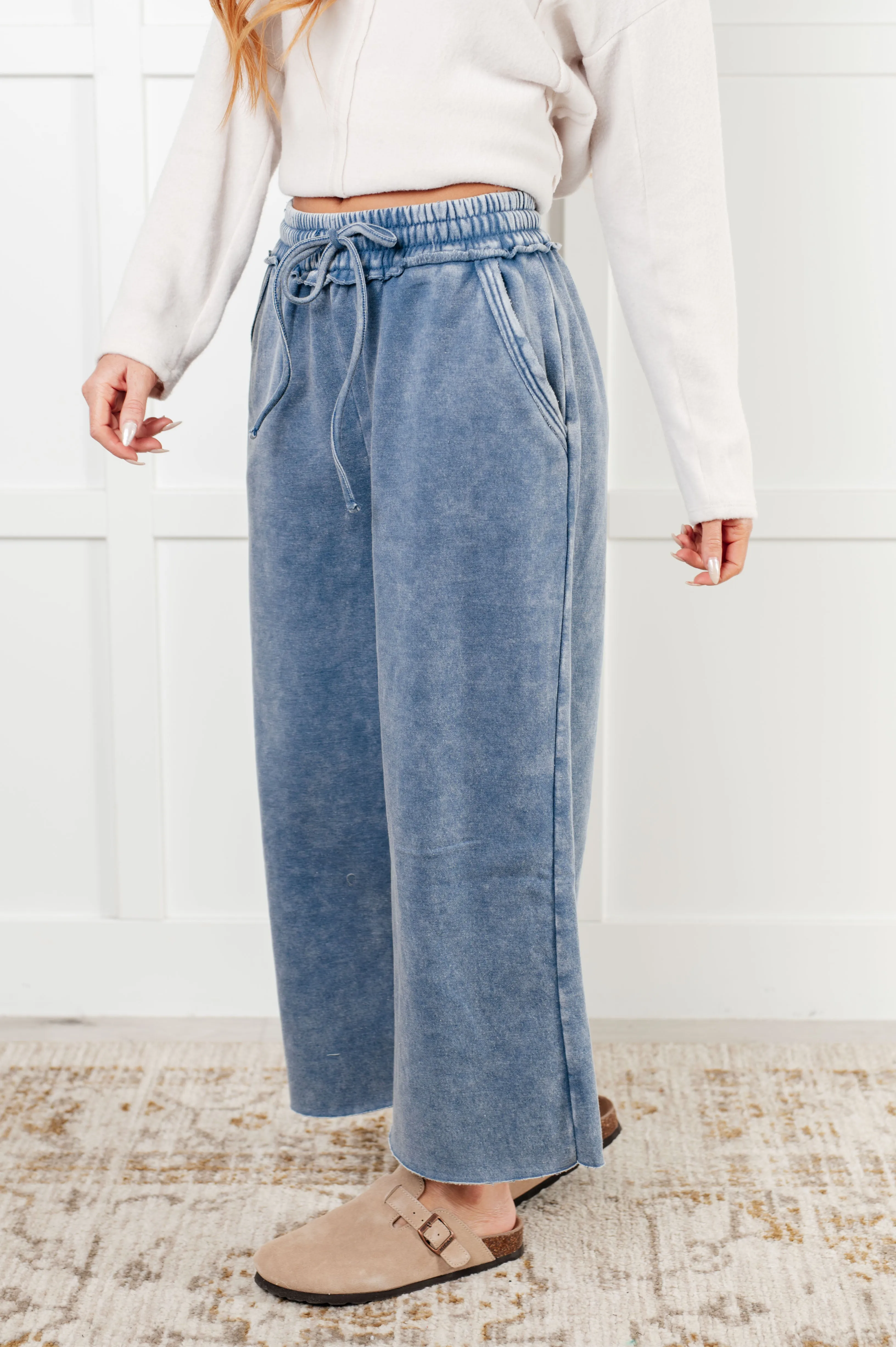 Hazel Blues® |  In or Out Wide Leg Cropped Pants in Dusty Blue