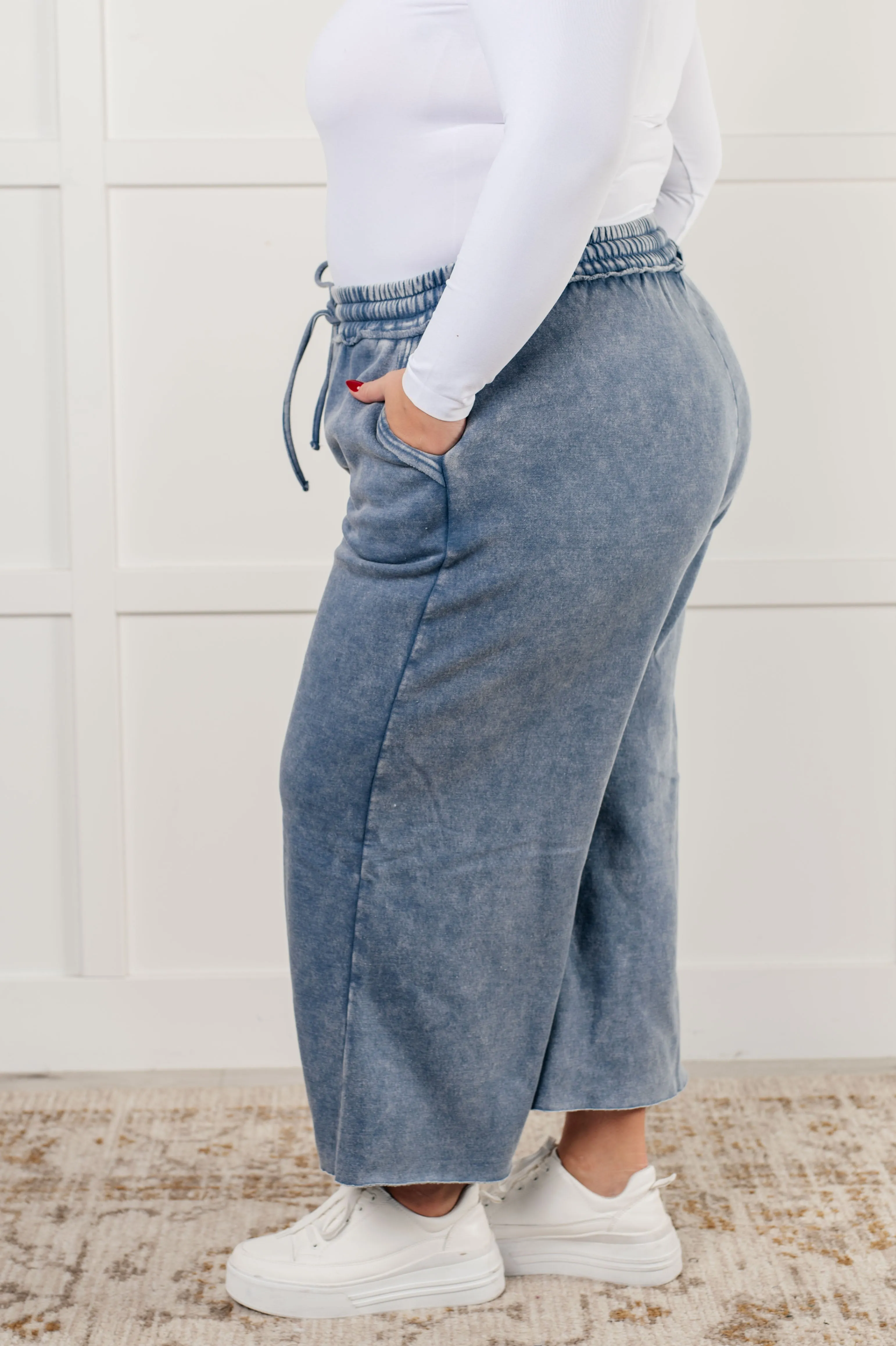 Hazel Blues® |  In or Out Wide Leg Cropped Pants in Dusty Blue