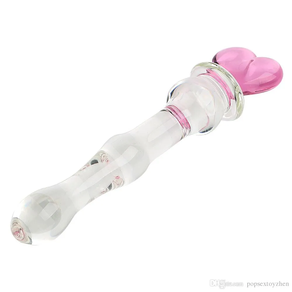 Heart Pink Crystal  Glass Dildo
