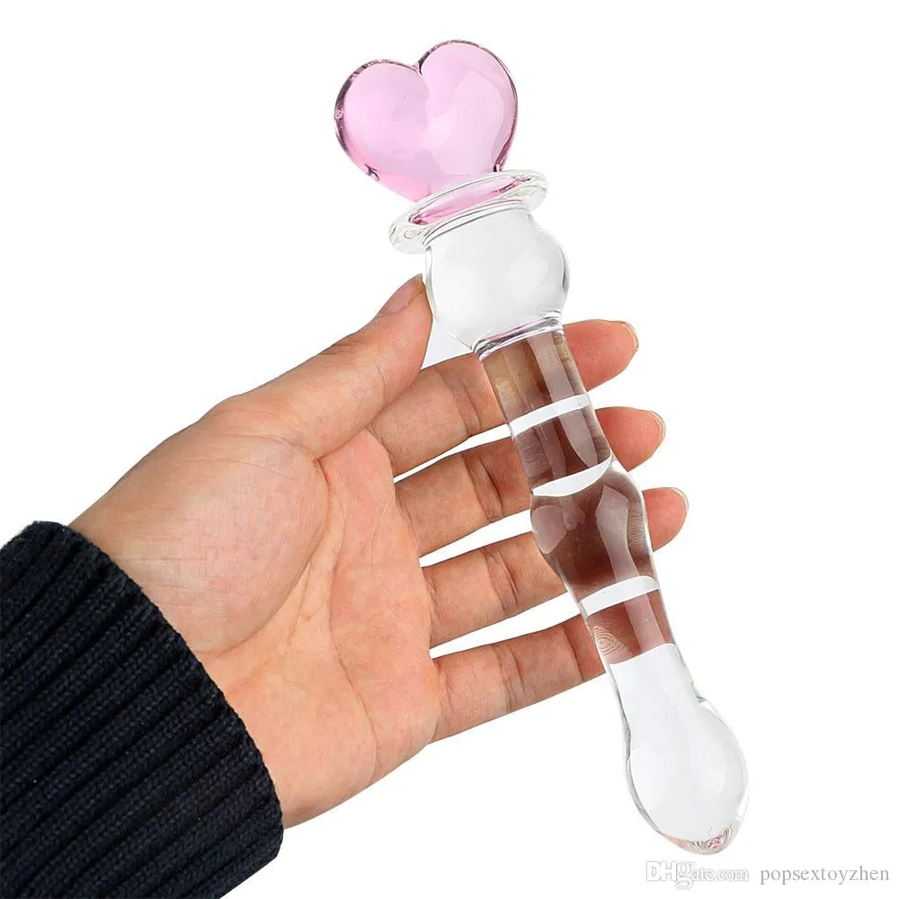Heart Pink Crystal  Glass Dildo