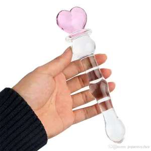 Heart Pink Crystal  Glass Dildo