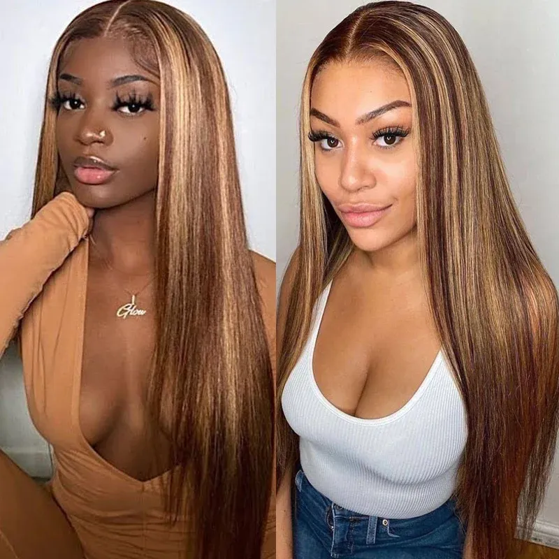 Honey Blonde with Piano Highlights Colored Straight 13x4 Lace Front Human Hair Wig