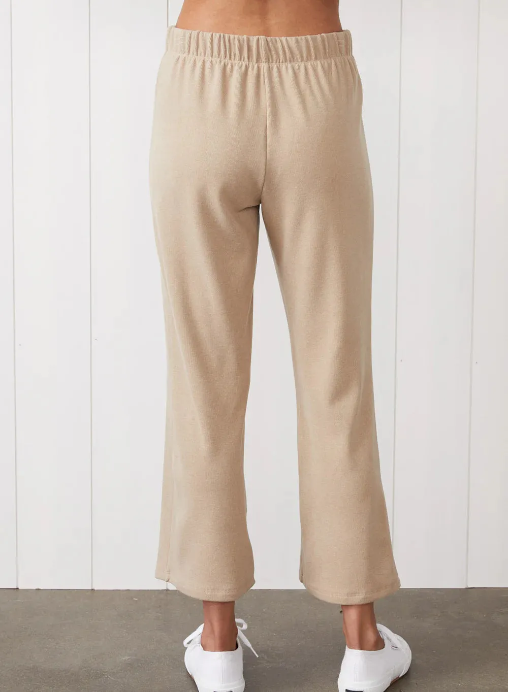Honeyluxe Drawstring Cropped Flare Pant Taupe