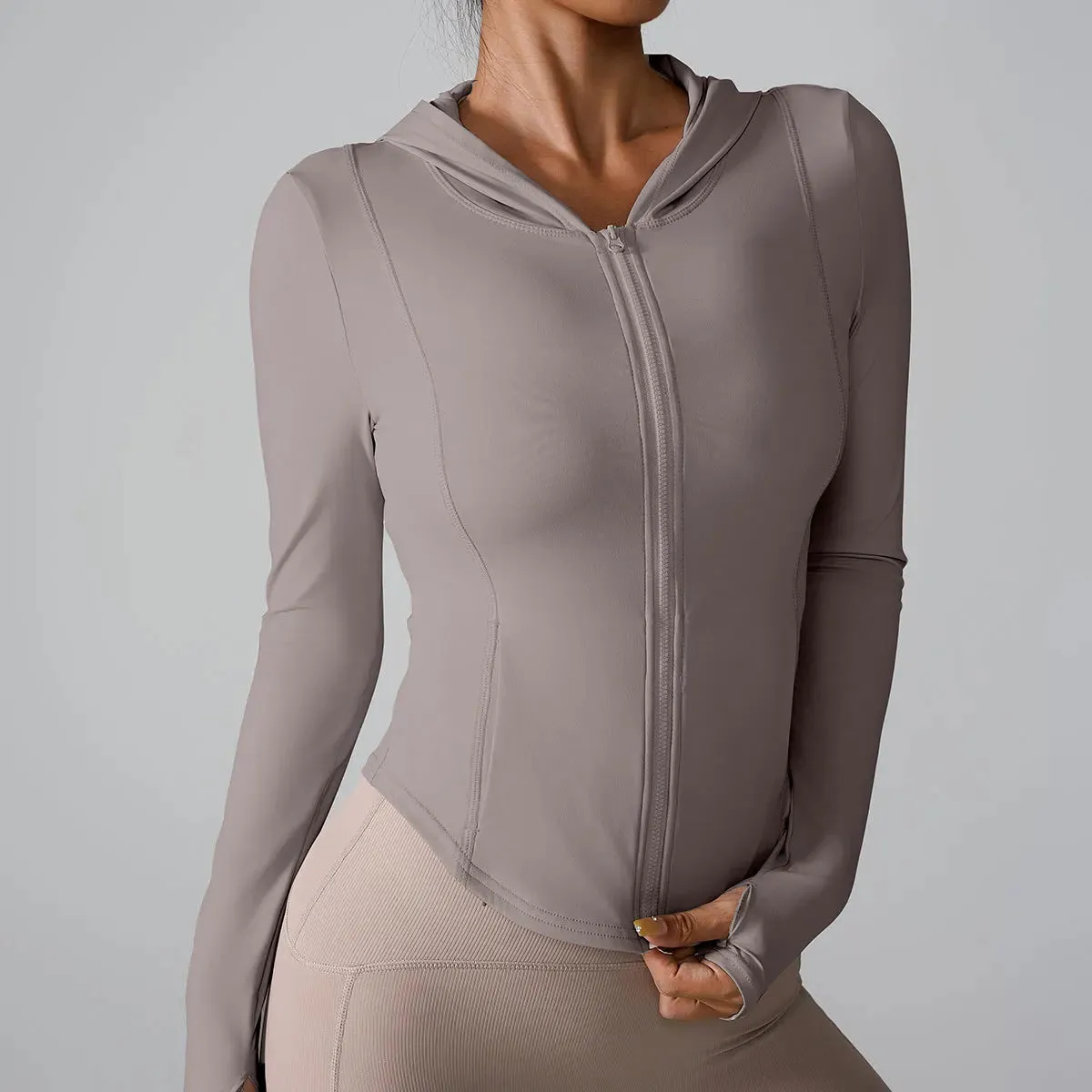 Hooded Slim Top Jacket with Pockets