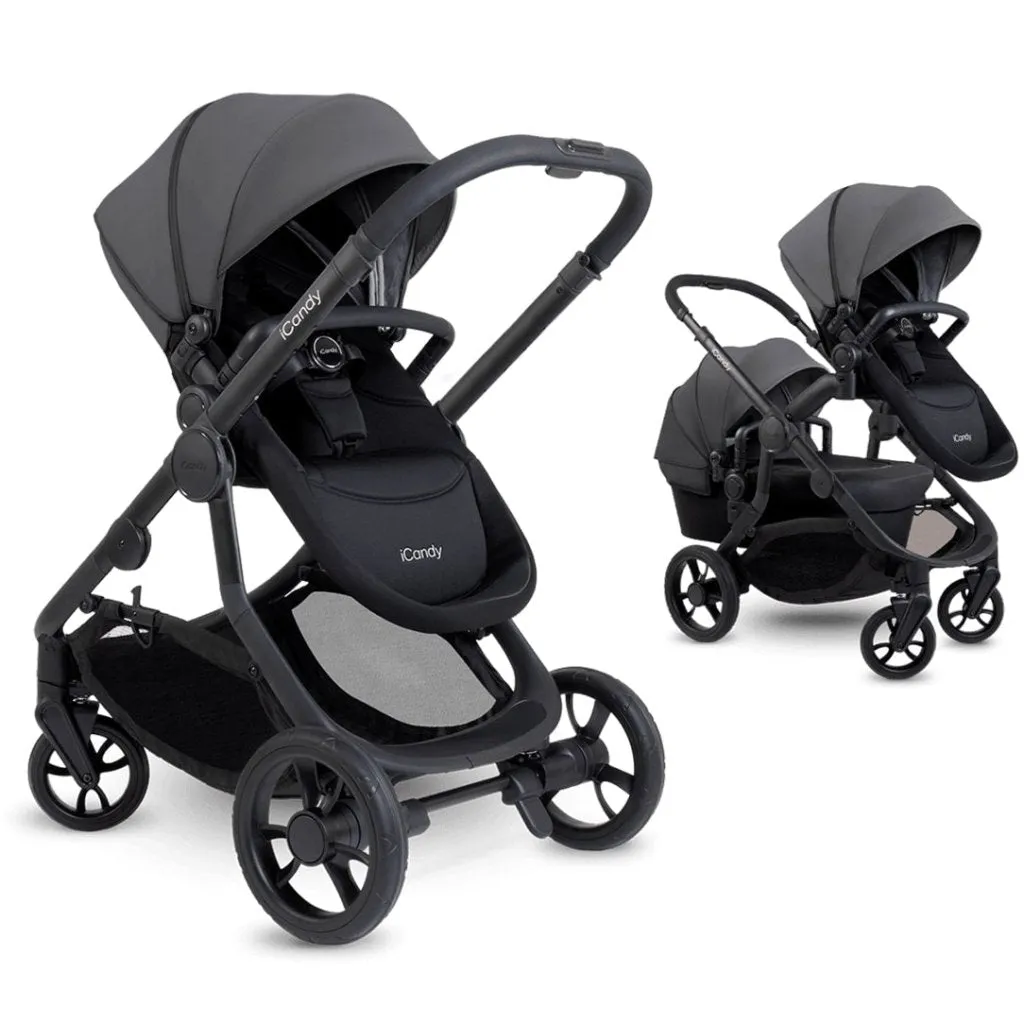 ICANDY Orange 4 Double Pushchair Bundle with Second Seat Fabric - Jet (Fossil)
