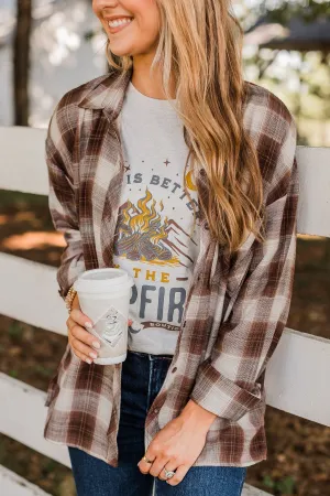 In Your Dreams Plaid Button Top- Chestnut