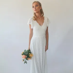 Ivory wrap lace bohemian wedding dress #1298