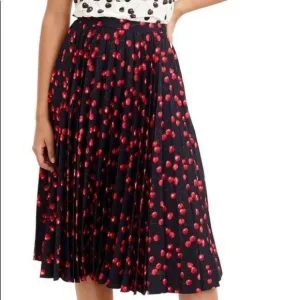 J CREW *THE* Pleated Accordian black CHERRY Midi Skirt