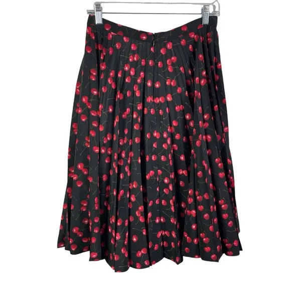 J CREW *THE* Pleated Accordian black CHERRY Midi Skirt