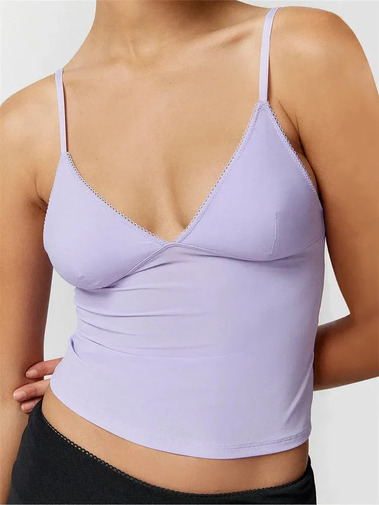 JazzHer 2024 Solid Color V-Neck Summer Backless Spaghetti Strap Sleeveless Mini Vest Streetwear  Crop Tops