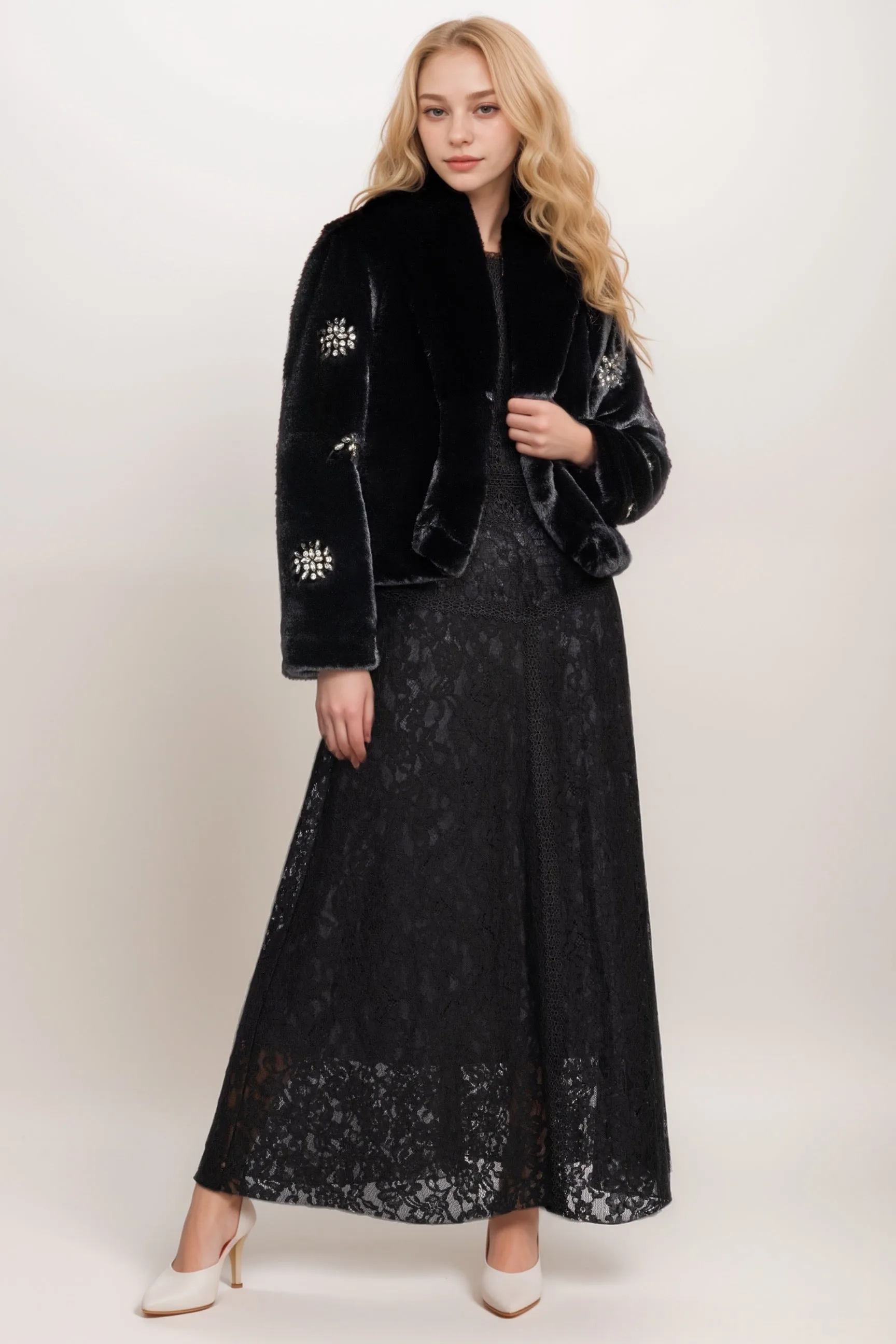 Johnny Was Jade Black Angella Faux Fur Jacket L49324-O