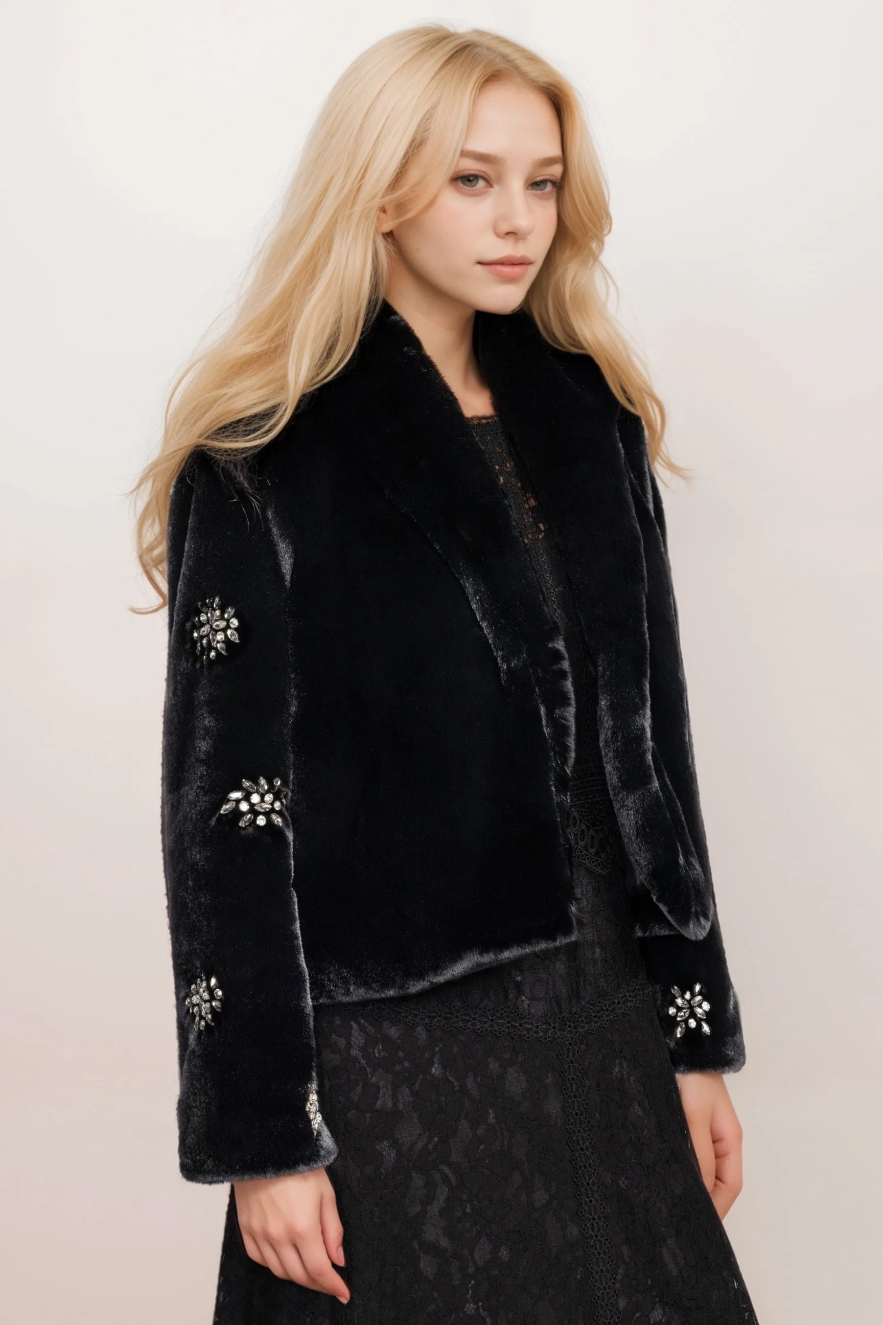 Johnny Was Jade Black Angella Faux Fur Jacket L49324-O