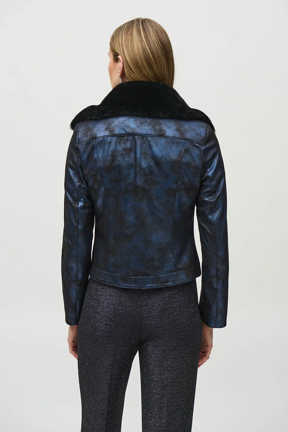 Joseph Ribkoff Foiled Suede Jacket with Faux-Fur Collar Jr244918
