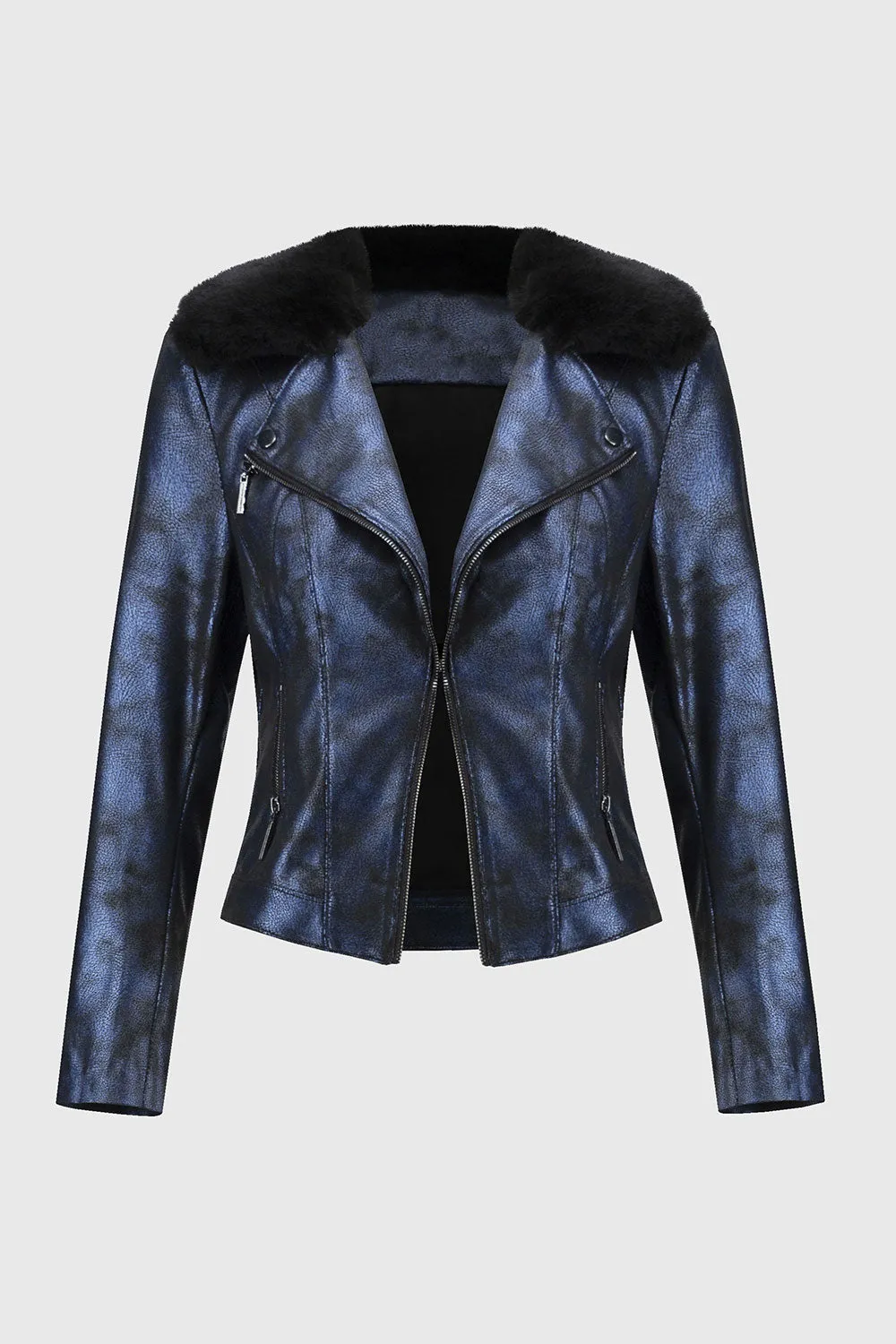 Joseph Ribkoff Foiled Suede Jacket with Faux-Fur Collar Jr244918