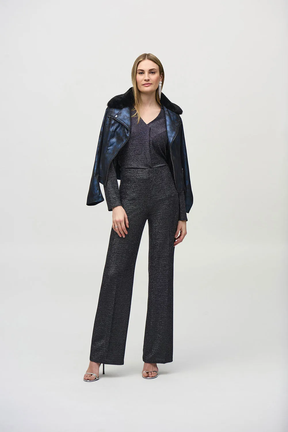 Joseph Ribkoff Foiled Suede Jacket with Faux-Fur Collar Jr244918