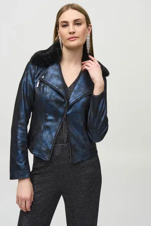 Joseph Ribkoff Foiled Suede Jacket with Faux-Fur Collar Jr244918