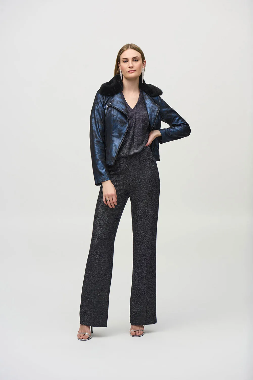 Joseph Ribkoff Foiled Suede Jacket with Faux-Fur Collar Jr244918