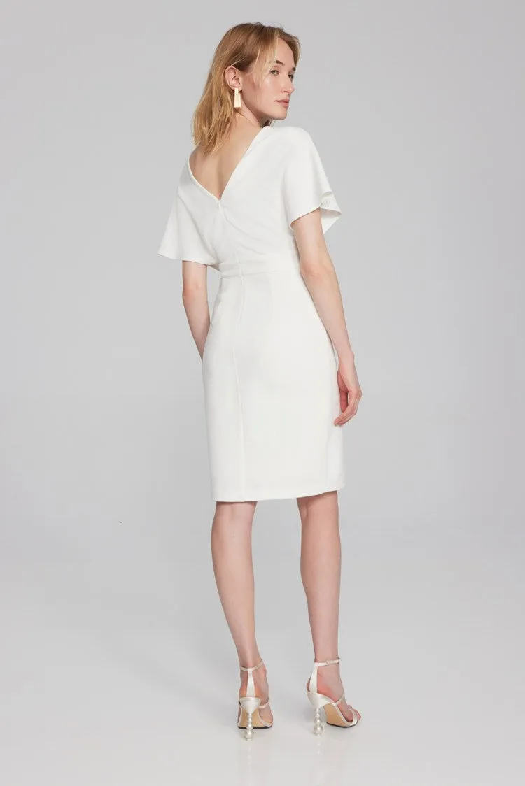 Joseph Ribkoff Scuba Crepe Wrap Dress with Pearl Detail Blue or Vanilla