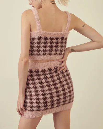 Jumbo Houndstooth Print Crop Top