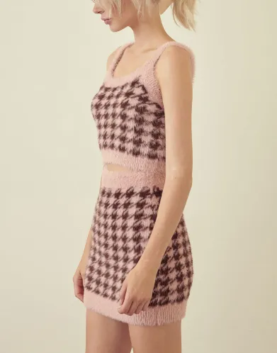 Jumbo Houndstooth Print Crop Top