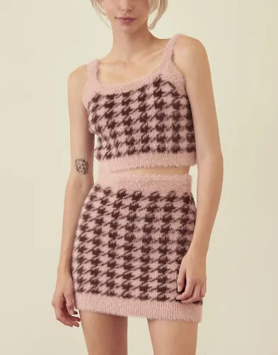 Jumbo Houndstooth Print Crop Top