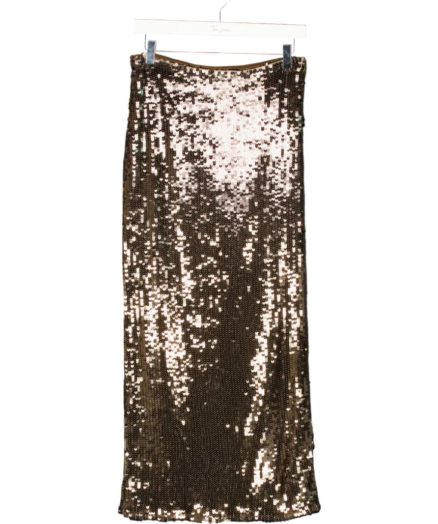 Karen Millen Brown Split Back Sequin Midi Skirt UK 8