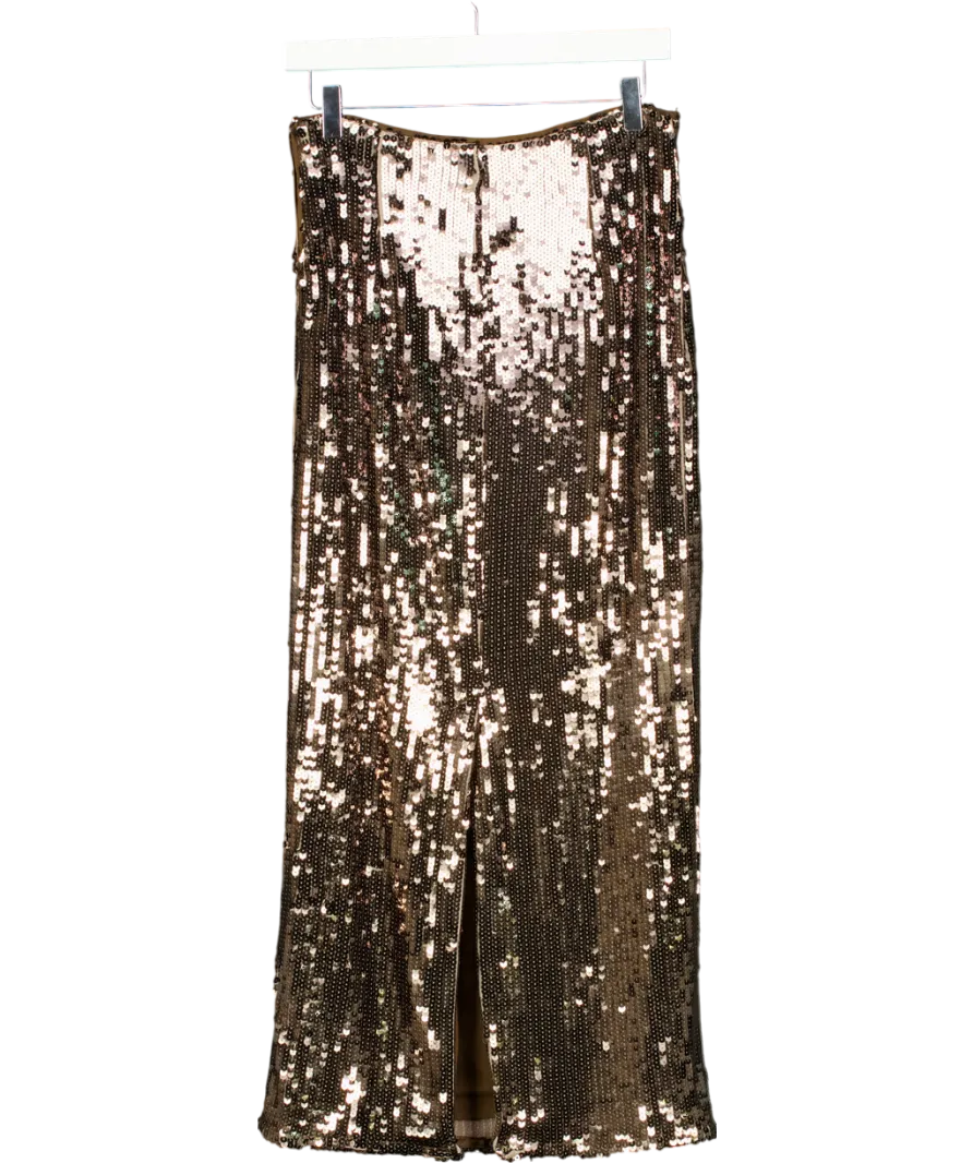 Karen Millen Brown Split Back Sequin Midi Skirt UK 8