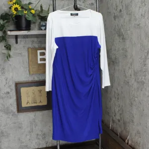 Kasper Womens Plus Size Ginger Colorblocked Midi Shift Dress Royal / White 2X
