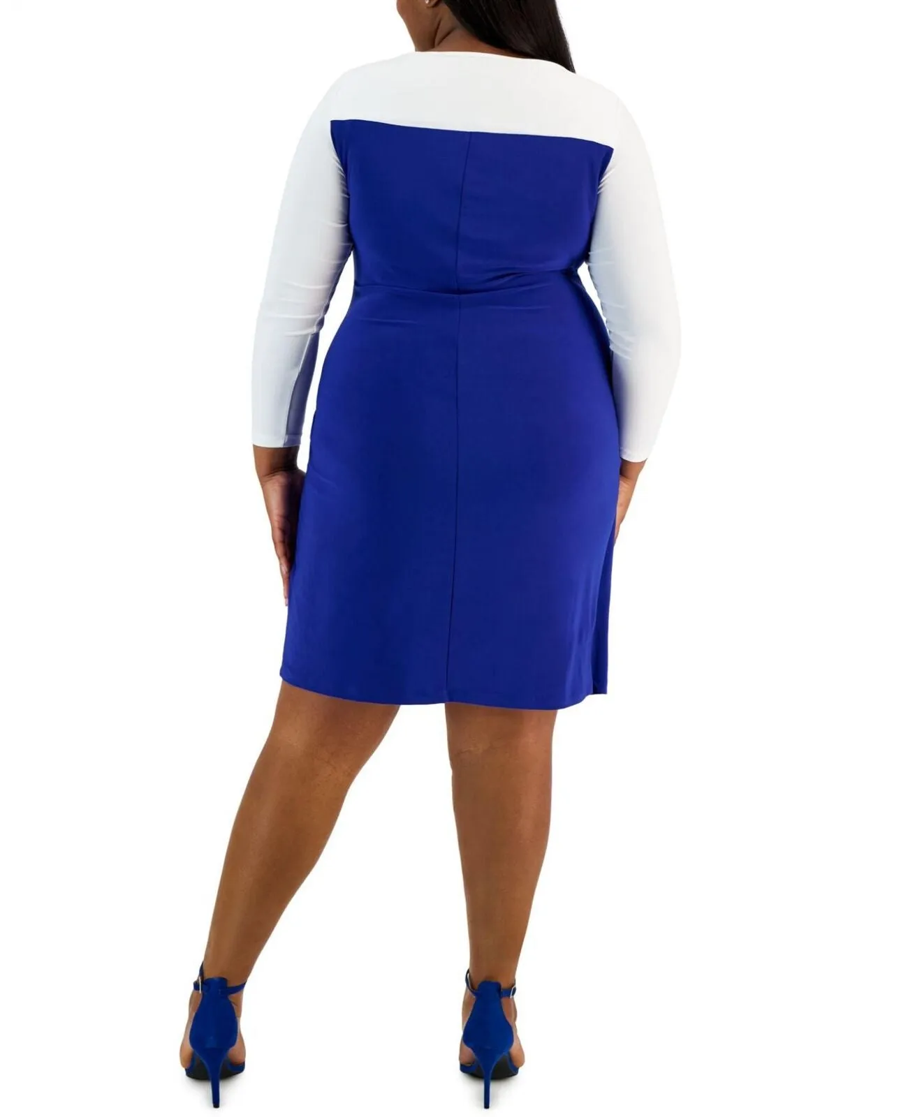 Kasper Womens Plus Size Ginger Colorblocked Midi Shift Dress Royal / White 2X