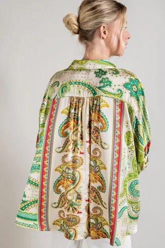 Kelly Green Paisley Mix Button Down
