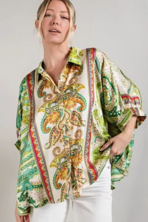 Kelly Green Paisley Mix Button Down